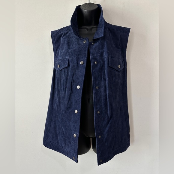 NWOT Navy Blue Genuine Soft Leather Vest With Pockets Size 2X - Picture 1 of 10